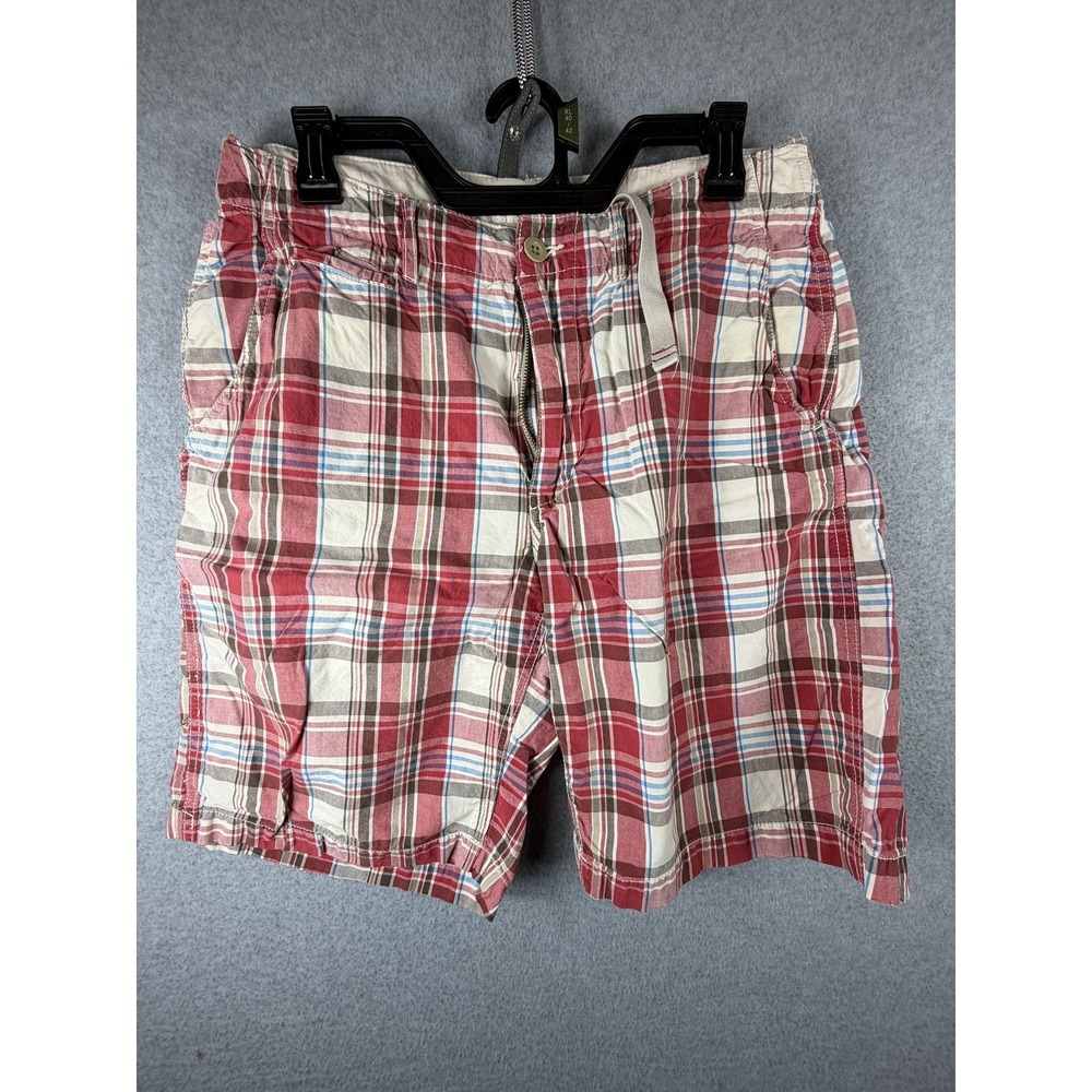 American Eagle Outfitters Shorts Mens 30‎ Red Plaid Chino Flat Front Casual